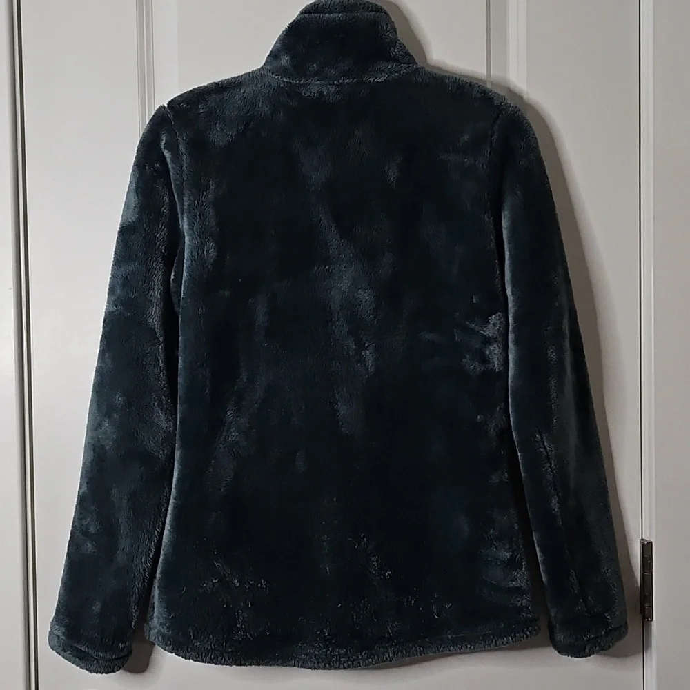 32 Degrees Heat Plush Faux Fur Zip Jacket Cozy Hunter Green XS Soft Stand Collar